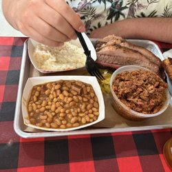Dave's Smokehouse - Baked beans, pulled brisket, brisket, coleslaw