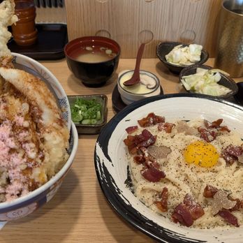 Tendon Kohaku - My single seat wasn't big enough for these two large set dishes haha - Japanese Near Me - Bellevue, Washington
