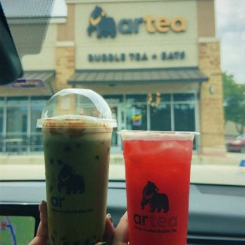 Artea - Brown Sugar Boba Matcha Frappe and StrawBeary Lychee Lime Green Tea - Bubble Tea Near Me - San Antonio, Texas
