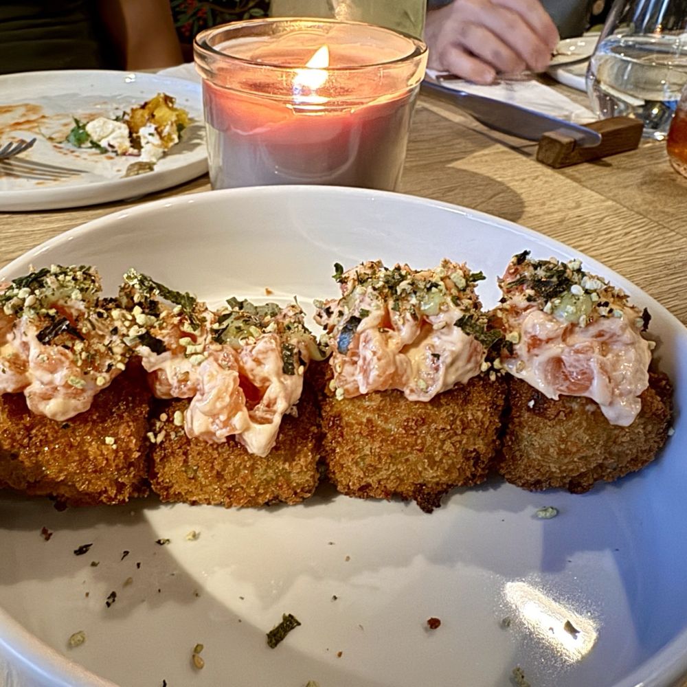 Rose Gose - Rice Croquettes with Salmon - Wine Bars Near Me - Austin, Texas Rose Gose - Rice Croquettes with Salmon - Wine Bars Near Me - Austin, Texas