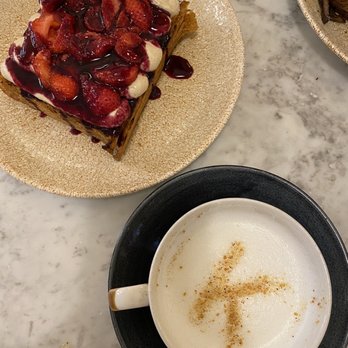 K'Far Cafe - Brown Sugar Ricotta Kubaneh Toast and Steamed Sachlav Milk. Both 10/10! - Cafes Near Me - Philadelphia, Pennsylvania K'Far Cafe - Brown Sugar Ricotta Kubaneh Toast and Steamed Sachlav Milk. Both 10/10! - Cafes Near Me - Philadelphia, Pennsylvania