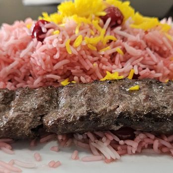 Aria's Grill - Beef and cherry rice with grilled tomato and onion. Beef Koobideh - Persian/Iranian Near Me - Torrance, California Aria's Grill - Beef and cherry rice with grilled tomato and onion. Beef Koobideh - Persian/Iranian Near Me - Torrance, California
