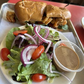 Hard Knox Cafe - shrimp po'boy with green salad - Soul Food Near Me - San Francisco, California Hard Knox Cafe - shrimp po'boy with green salad - Soul Food Near Me - San Francisco, California