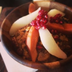 Anonymous Cafe - Breakfast rice with almond milk and poached fruit