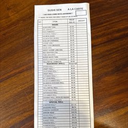 Sushi Sen - Menu 1 - August 2022