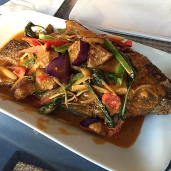 Thai Time Restaurant - Whole tilapia with eggplant and bell pepper in curry sauce - Thai Near Me - San Francisco, California Thai Time Restaurant - Whole tilapia with eggplant and bell pepper in curry sauce - Thai Near Me - San Francisco, California