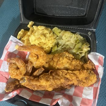 Grannies Restaurant - Whiting and shrimp plate with Mac n Cheese and cabbage - Soul Food Near Me - Norfolk, Virginia Grannies Restaurant - Whiting and shrimp plate with Mac n Cheese and cabbage - Soul Food Near Me - Norfolk, Virginia