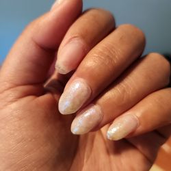 Tips N' Toes - Left hand Gel X with design after 1 week.