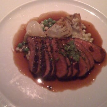 Gary Danko - Herb Crusted Loin of Lamb with Israeli Couscous, English Peas, Spring Onions, Artichokes and Mint - New American Near Me - San Francisco, California