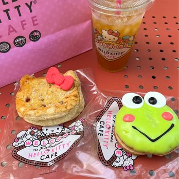 Hello Kitty Cafe - Hello kitty strawberry pastry, keroppi doughnut and mango iced tea. - Desserts Near Me - Las Vegas, Nevada