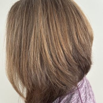 Salon Oggi - Grey blending on a brunette for a highlighted look without bleach, only hair color. A great technique for a soft grow out. - Hair Salons Near Me - Clawson, Michigan