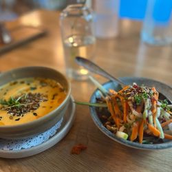 Carrot & Ginger soup, vitamin salad