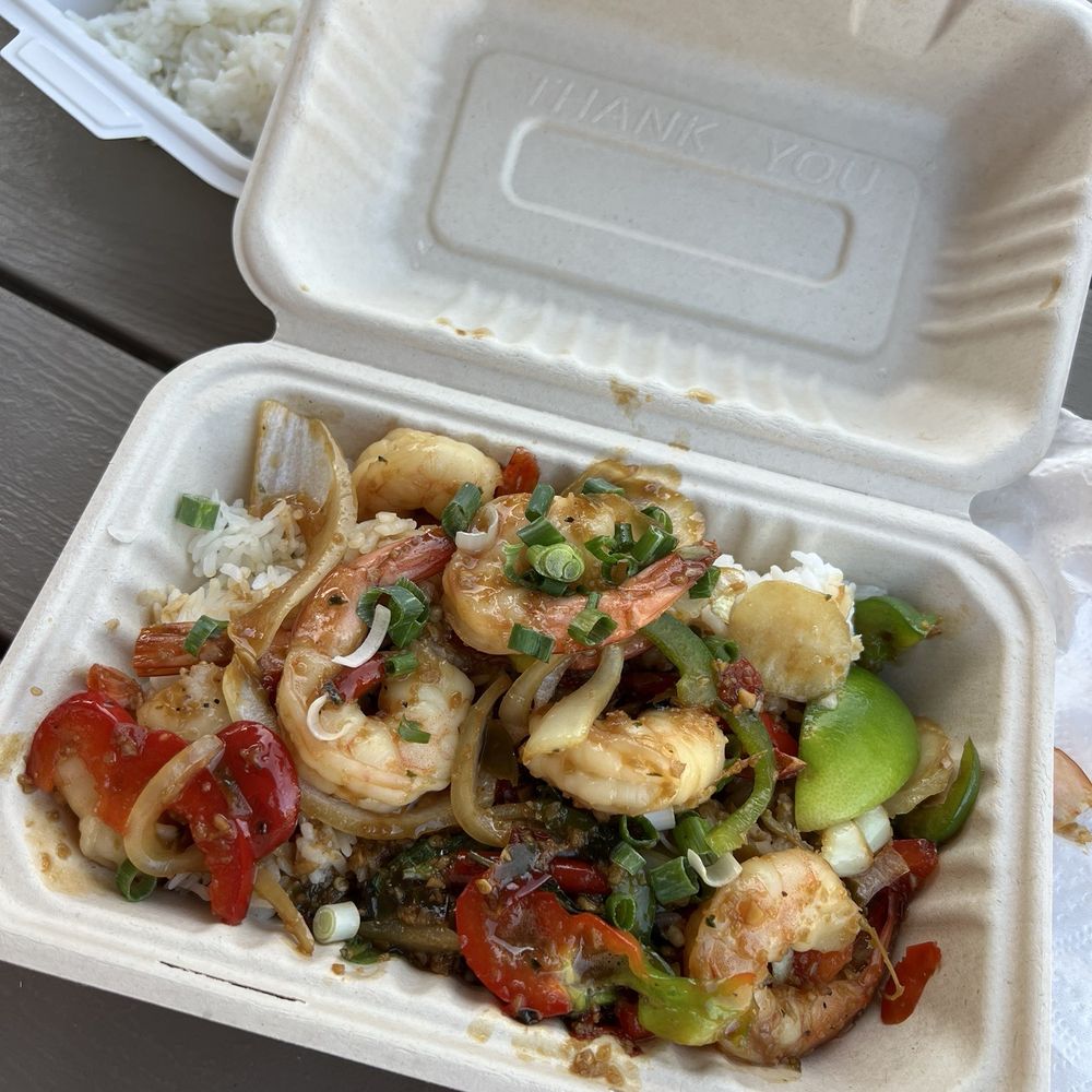 Spicy Thai Basil Shrimp (notice the rice underneath) Spicy Thai Basil Shrimp (notice the rice underneath)
