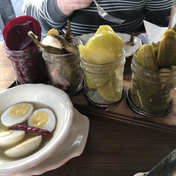 Jacob's Pickles - Combo of pickles: Candy Red Beets, thyme jalapeños, sour Sour Green Tomatoes, and originals - Comfort Food Near Me - New York, New York