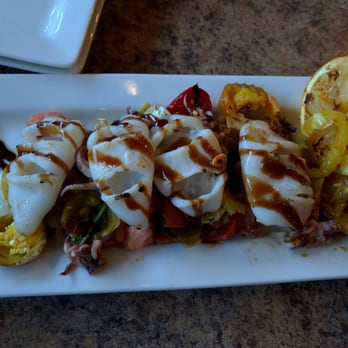 Chill Kitchen & Bar - Calamari was made gluten free on a bed of jalapeños and peppers, so you can moderate spice level. - Desserts Near Me - Marlborough, Massachusetts