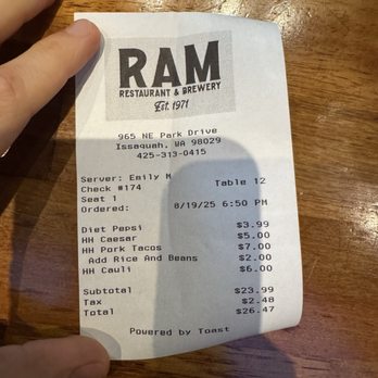 Ram Restaurant & Brewery - HH Receipt. Amazing! - Breweries Near Me - Issaquah, Washington Ram Restaurant & Brewery - HH Receipt. Amazing! - Breweries Near Me - Issaquah, Washington