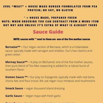 Guud & Evul Vegan Eats - A little guide to help our first timers, choose the right sauce for their liking!!!! oh yeaaaa!!!!! - New American Near Me - Tonawanda, New York Guud & Evul Vegan Eats - A little guide to help our first timers, choose the right sauce for their liking!!!! oh yeaaaa!!!!! - New American Near Me - Tonawanda, New York