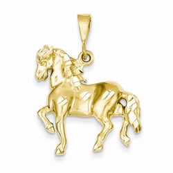 Jewelers of Parkland - 14k yellow gold diamond cut horse. Measures L 32mm W23mm. Made in the U.S.A. Sale for $312.00