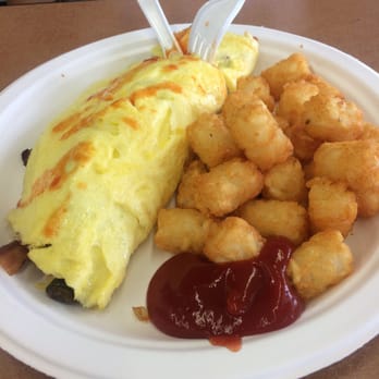 Button Up Cafe - Bacon and mushroom omelette. Not my cup of tea! But the tatter tots were good. - Breakfast & Brunch Near Me - Pearl City, Hawaii Button Up Cafe - Bacon and mushroom omelette. Not my cup of tea! But the tatter tots were good. - Breakfast & Brunch Near Me - Pearl City, Hawaii