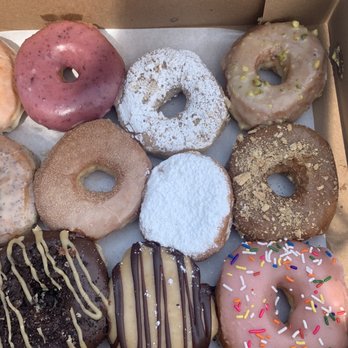 Dun-Well Doughnuts - Apple crumb, pistachio, raspberry filled, French toast, chocolate PB & J and strawberry frosted with sprinkles. - Donuts Near Me - Brooklyn, New York Dun-Well Doughnuts - Apple crumb, pistachio, raspberry filled, French toast, chocolate PB & J and strawberry frosted with sprinkles. - Donuts Near Me - Brooklyn, New York