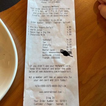 Panera Bread - Receipt - Sandwiches Near Me - Indianapolis, Indiana Panera Bread - Receipt - Sandwiches Near Me - Indianapolis, Indiana