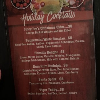 Blind Tiger Pub - Christmas cocktail menu on table - American Near Me - Charleston, South Carolina