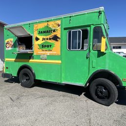 Look for the bright green truck!