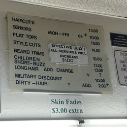 JB's Barber Shop - Price list (taken March 2024)