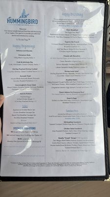 Menu photo 1 Hummingbird Bar & Kitchen Alexandria, VA Menu photo 1 Hummingbird Bar & Kitchen Alexandria, VA