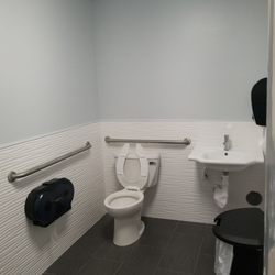 West Gables Rehabilitation Hospital - Visitor bathroom in lobby, like a cruise ship....Quality and beauty!!!