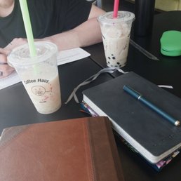 This is a lychee smoothie and Carmel bubble tea from another time we went