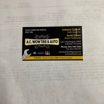 A.C.WOW Tire & Auto - Business card - Tires Near Me - Ashland, Virginia