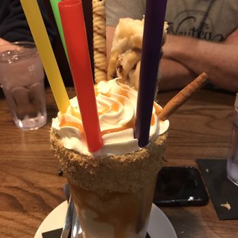 Cin Cin Burger BAR - Dry Cinnamon Bun Fun milkshake.  Four people=four straws and four spoons. - Burgers Near Me - Winston-Salem, North Carolina