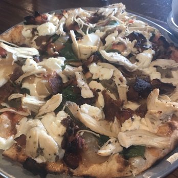 Pizza Hyena - Old McDonald pizza with chicken, goat cheese, bacon, Soinach, grilled onions - Pizza Near Me - Surfside Beach, South Carolina