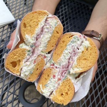 Gotham Bagels - Egg bagel with veggie cream cheese, pickled fresno chillies, red onions - Bagels Near Me - Chicago, Illinois