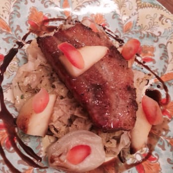 Whatever Lola Wants - Bershire pork belly, braised Napa cabbage, whole roasted sweet onions, and apple gastrique - Caterers Near Me