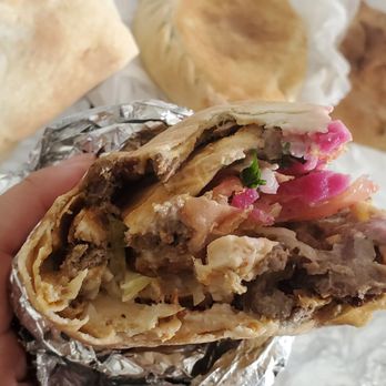 Karam Restaurant - Inside a Mixed Shawarma sandwich! So delicious! - Middle Eastern Near Me - Brooklyn, New York