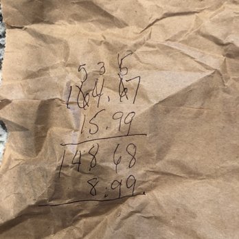 Red Lobster - My math on the paper bag as I tried to show them - Seafood Near Me - Riverside, California Red Lobster - My math on the paper bag as I tried to show them - Seafood Near Me - Riverside, California