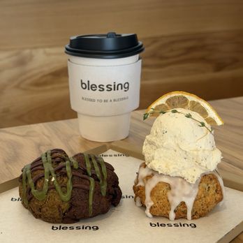 Cafe Blessing - Choco matcha scone and earl grey lemon scone. - Coffee & Tea Near Me - Schaumburg, Illinois Cafe Blessing - Choco matcha scone and earl grey lemon scone. - Coffee & Tea Near Me - Schaumburg, Illinois