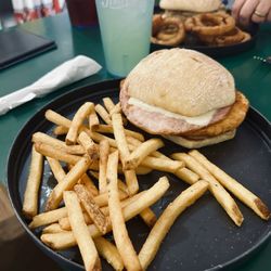 Westfield Main Diner - Chicken Cordon Bleu sandwich with fries.