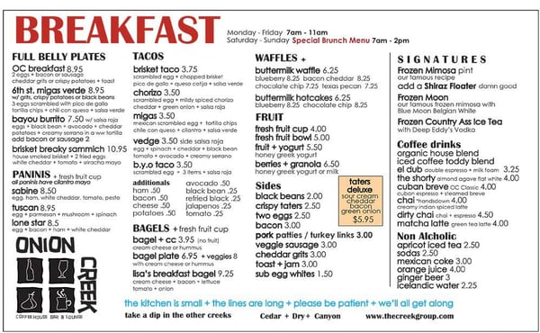 Menu photo 8 Onion Creek Cafe Houston, TX Menu photo 8 Onion Creek Cafe Houston, TX