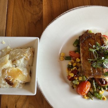Bluewater Grill - Temecula - Striped Bass with Scalloped Potatoes - Seafood Near Me - Temecula, California Bluewater Grill - Temecula - Striped Bass with Scalloped Potatoes - Seafood Near Me - Temecula, California