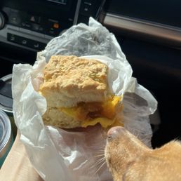 Egg and cheese biscuit. The BEST biscuits I've ever had! Moose agrees!