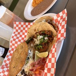 Taqueria Pepe's ATx - Pastor tacos on corn  Asada Gordita  Rice and beans