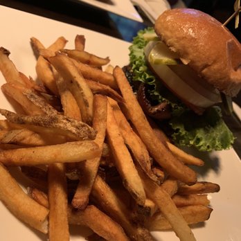 Underground Public House - Bacon blue burger with a side of fries - American Near Me - Carbondale, Illinois Underground Public House - Bacon blue burger with a side of fries - American Near Me - Carbondale, Illinois
