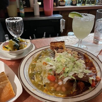 The Shed - Enchilada Plate. Couldn't decide on red or green chili so I went with one of each. Both were delicious - New Mexican Cuisine Near Me - Santa Fe, New Mexico