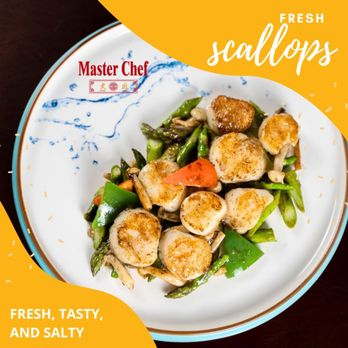 Master Chef - Tender scallops paired with crisp asparagus, all kissed by the luxurious aroma of black truffle. - Chinese Near Me - Syosset, New York Master Chef - Tender scallops paired with crisp asparagus, all kissed by the luxurious aroma of black truffle. - Chinese Near Me - Syosset, New York