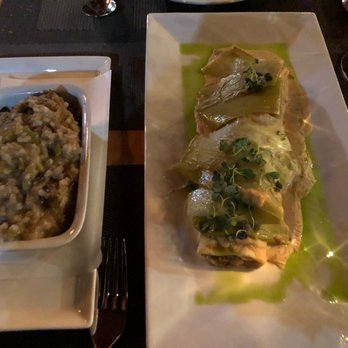 Dante - Roasted Porcini Risotto on left Warm Wild Mushroom Crepes on right - New American Near Me - Cleveland, Ohio