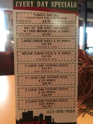 Menu photo 2 Lucky's Pizza Glendale, AZ