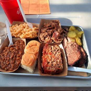 407 BBQ - 3 Meats plate with pulled pork, meat loaf and brisket - Barbeque Near Me - Argyle, Texas